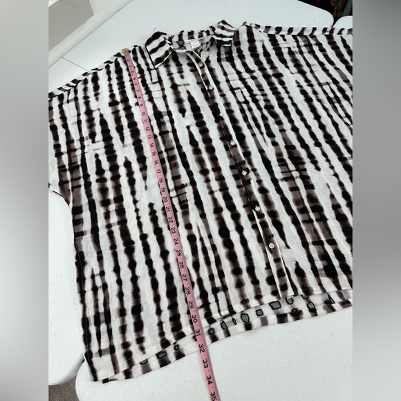 La Blanca Bamboo Print Tunic Cover Up Brown White Beach Resort Vacation One Size - Picture 8 of 12